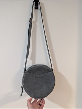 Portland Leather Large Storm Gray Circle Crossbody Bag